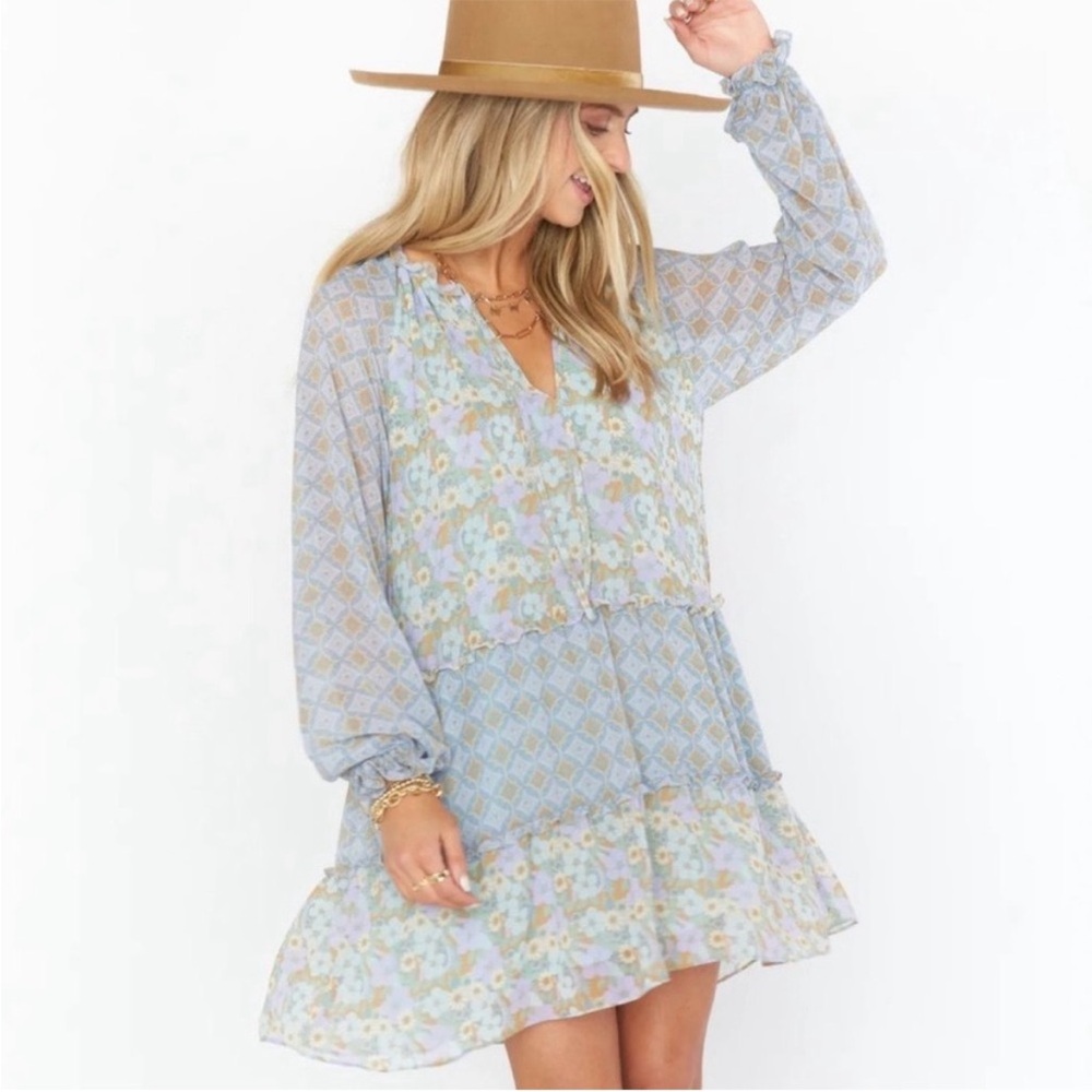 Show Me Your MuMu Pastel Blue and Cream Mini Dress